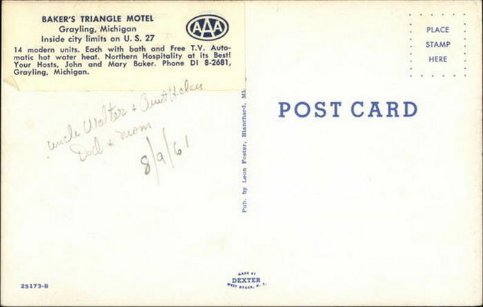Bakers Triangle Motel (Casons Triangle Motel, Hulls Triangle Motel) - Old Postcard